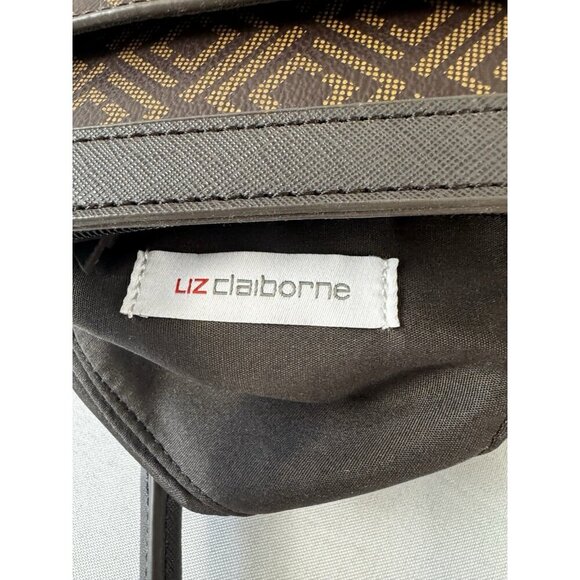 Liz Claiborne Crossbody Bag Top Handle Purse Mocha Brown Geo Print Medium Sized - Picture 14 of 16